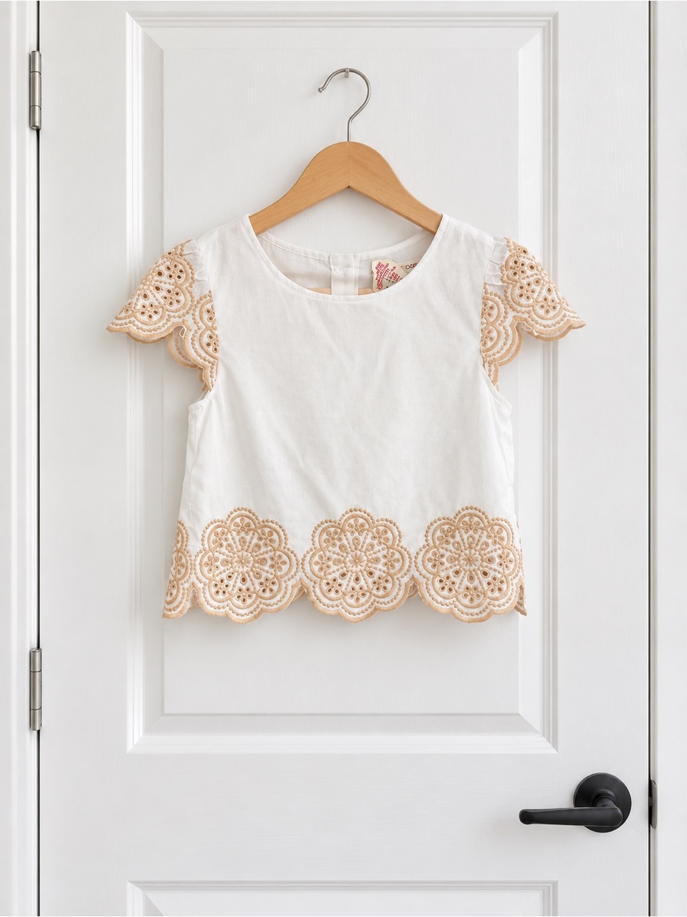Happily Grey Kids Girls Embroidered Eyelet Blouse Top Size 5/6 White Tan